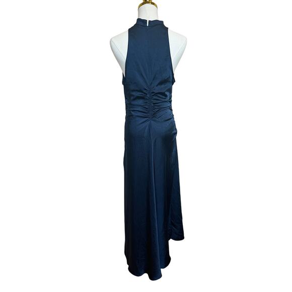 A.L.C. Blue Satin Halter Gown Size 8 Cocktail Asymmetric Ruched Midi Dress $500 - Picture 11 of 14